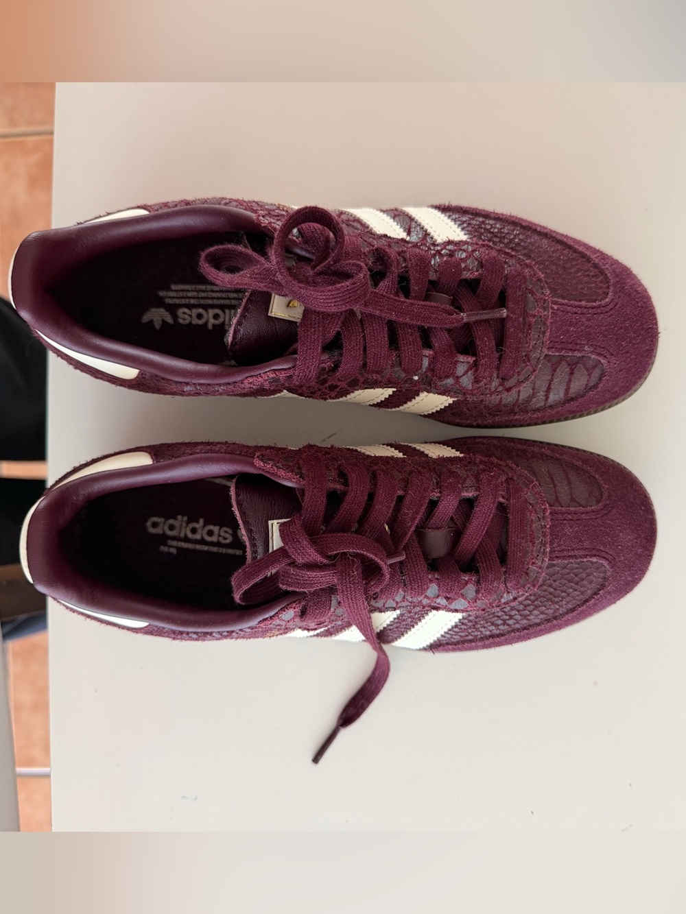 adidas Women's Maroon Lace-Up Sneakers with White Stripes